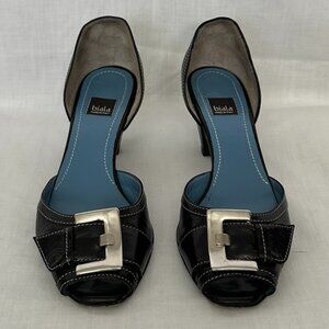 Biala Black Leather Shoes with buckle detail, size 8